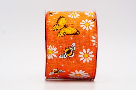 Spring Flower With Bees Collection Ribbon_KF7566GC-54-54_orange